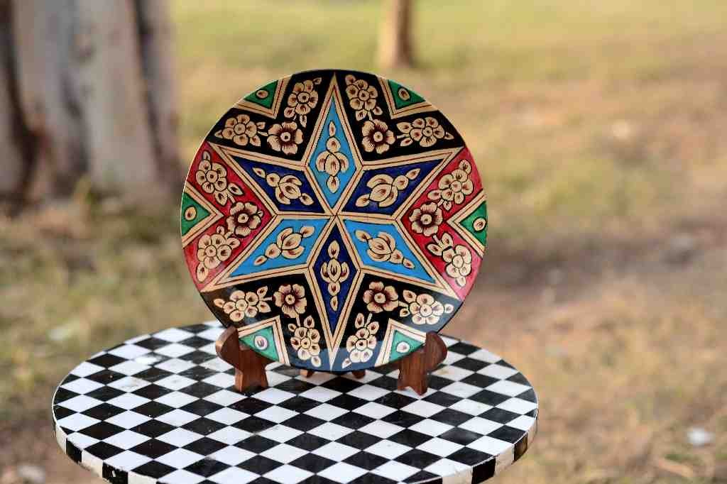 Naqashi art hand painted wooden plate    - Duplicate IMG # 1