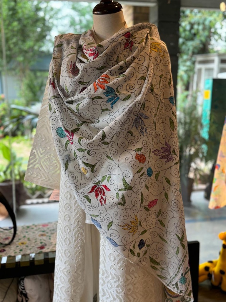 Kantha (Shadow) Work Embroidered Dupatta