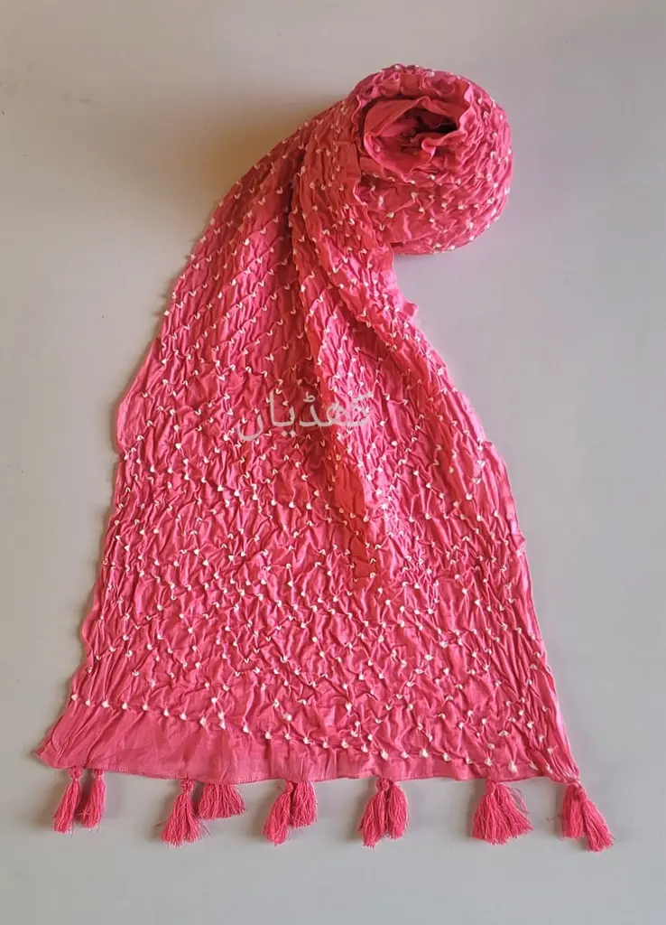 [VC-RK00052] Candy Pink Hand-Knotted Chunri Dupatta – Pure Lawn _ 2.5 Meter Traditional Dupatta.webp