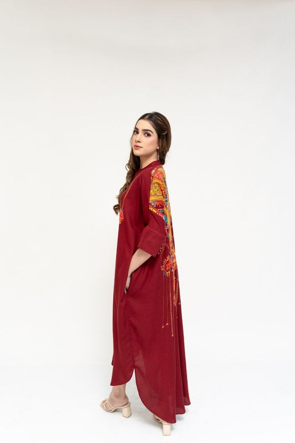 Extra image for MAROON HANDLOOM KAFTAN