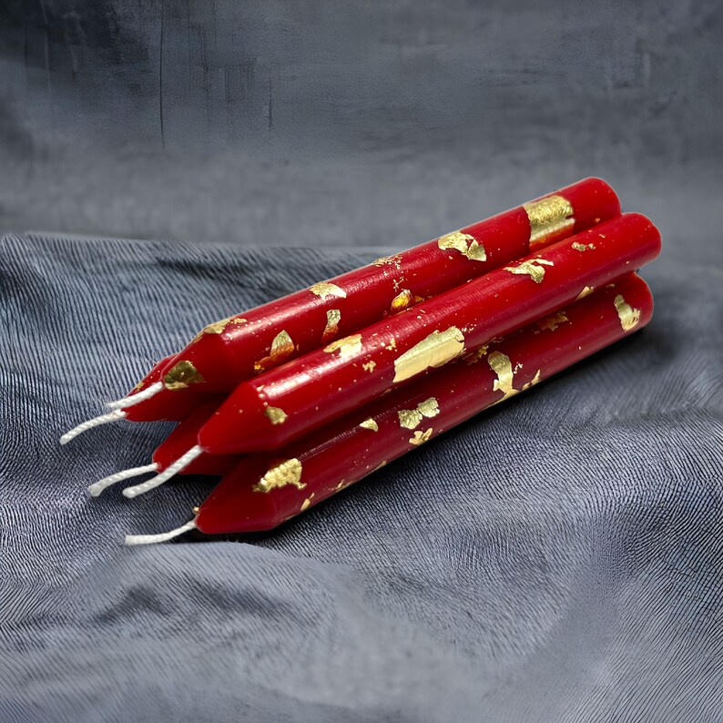 Red & Black set of 10 Candles decorated with gold foil - perfect candles for Mehndi weddings or party decoration