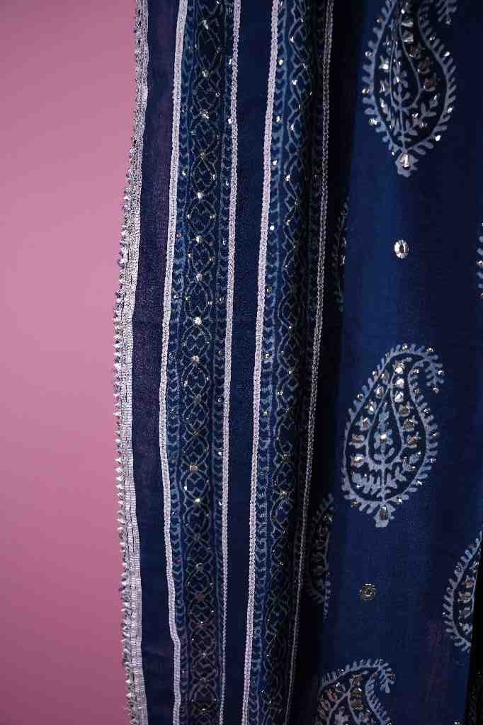 BluenHandcrafted Mukesh Embroidery Dupatta | Niddleart IMG # 1