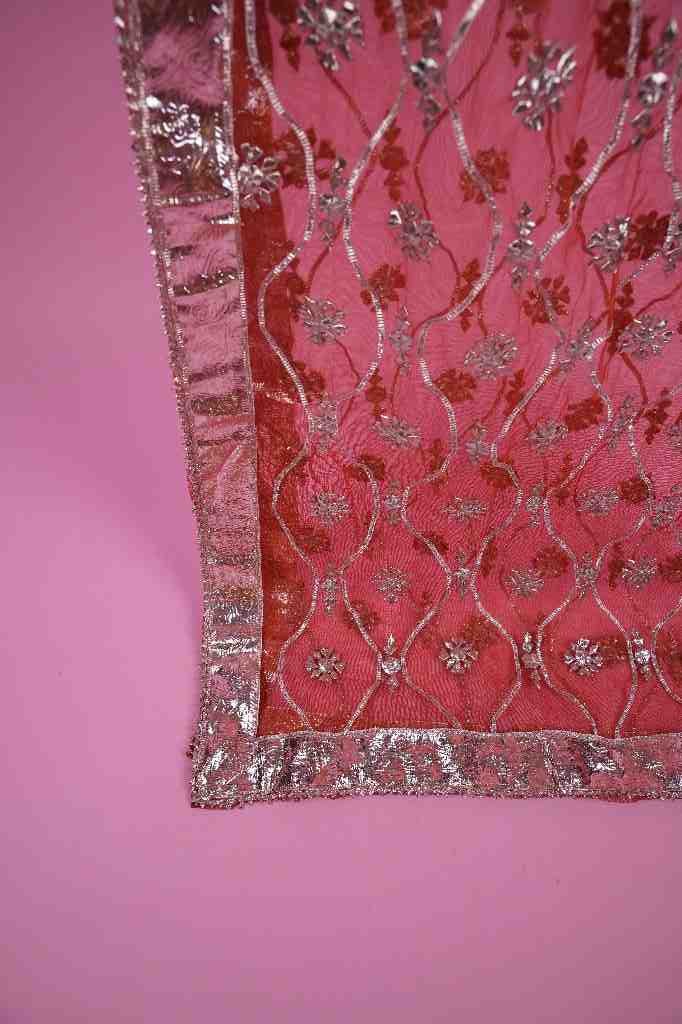 Crimson Red net Gota Patti Dupatta | Niddleart IMG # 1