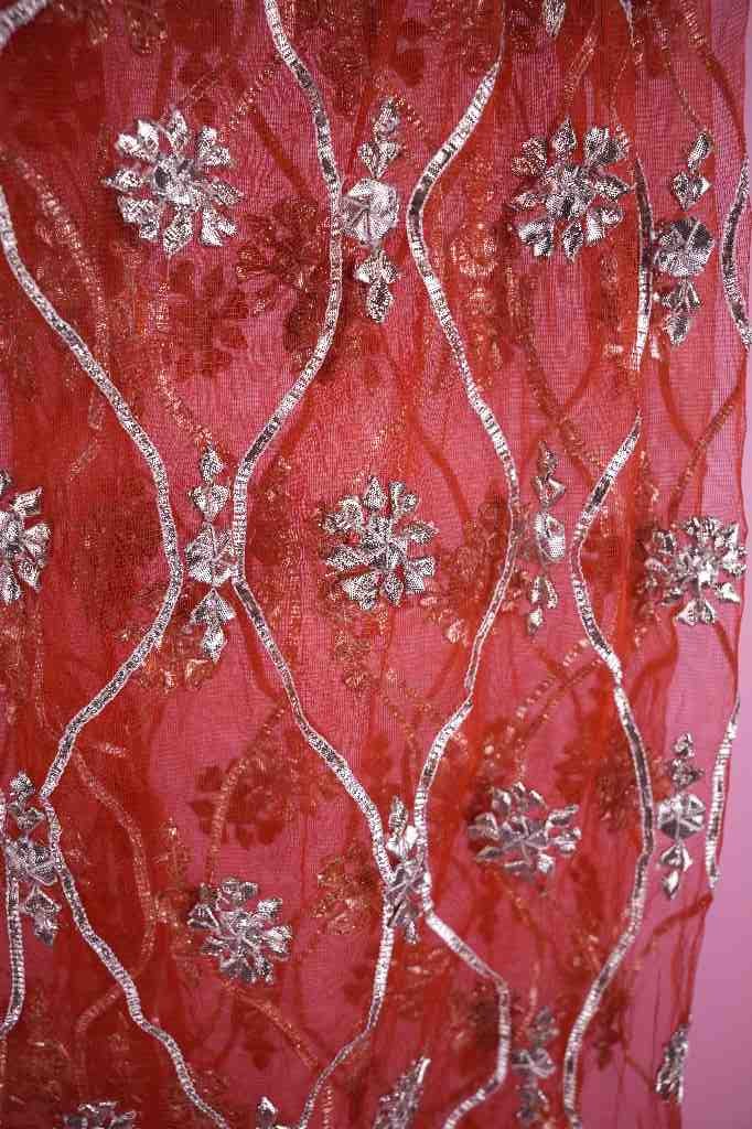 Crimson Red net Gota Patti Dupatta | Niddleart IMG # 1