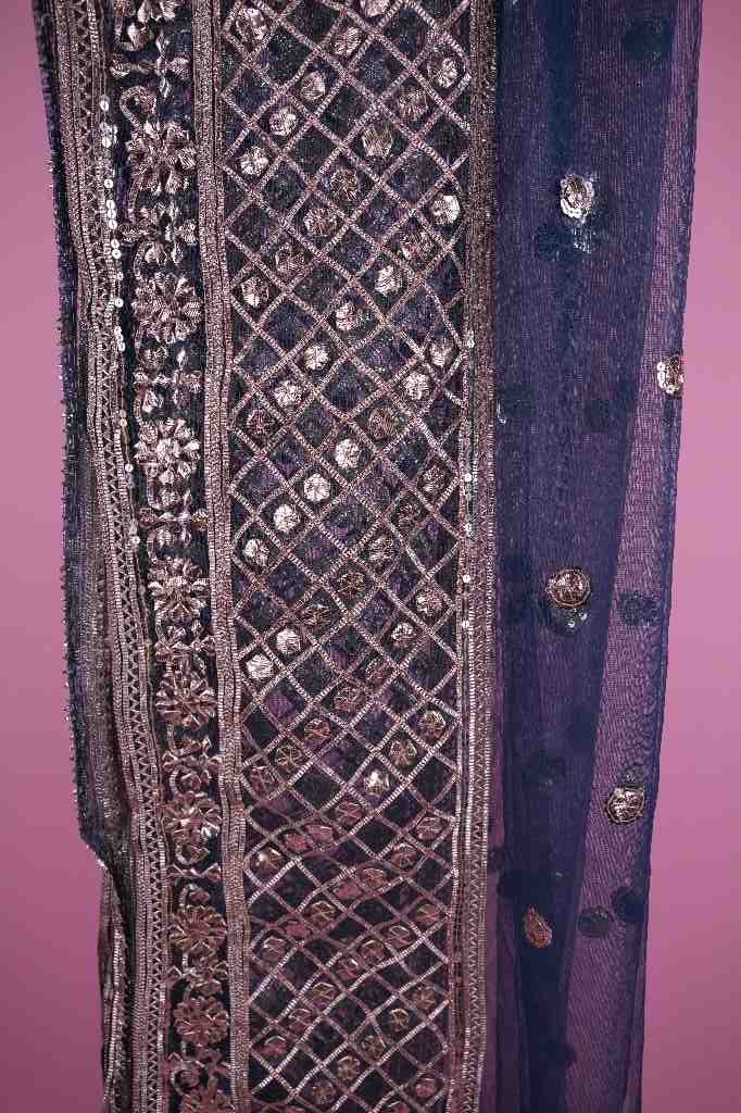 Zinc Blue Net Gota Patti Jaal Dupatta | Niddleart IMG # 1