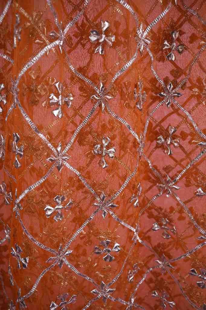 Orange Net Floral Gota Patti Jaal Dupatta | Niddleart IMG # 1