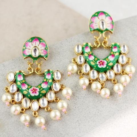Statement Hand Painted Green Pearl Earring IMG # 1