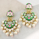 Statement Hand Painted Green Pearl Earring IMG # 1