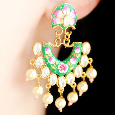 Statement Hand Painted Green Pearl Earring IMG # 1