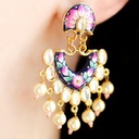 Statement Hand Painted Blue Pearl Earring IMG # 1