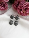 Black &amp; Silver Square Earrings IMG # 1