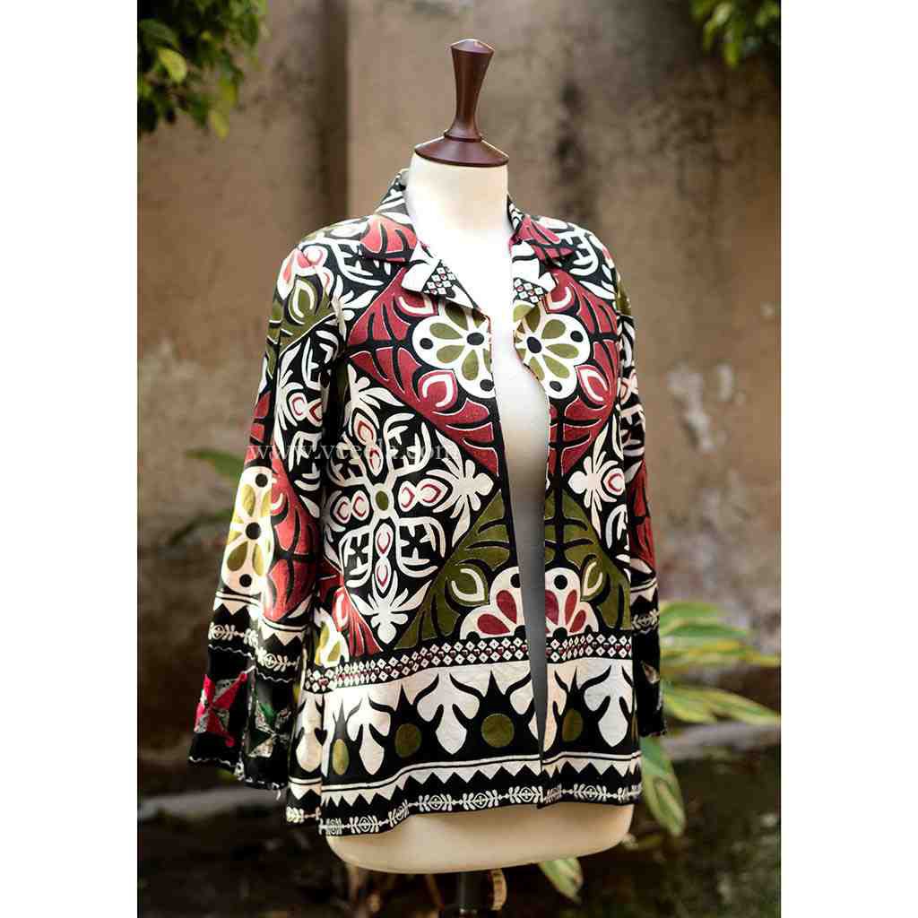 Long Embroidered Black Aplic Work Coat IMG # 1