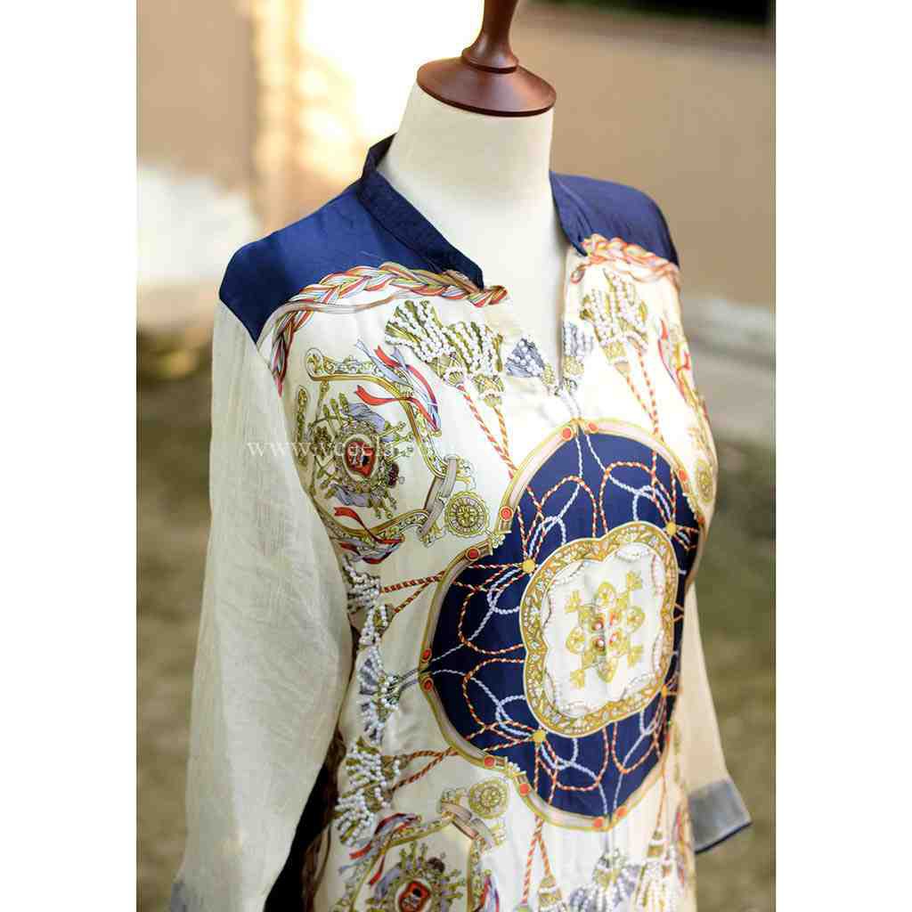 Embroidered red shirt with moti work - Duplicate IMG # 1
