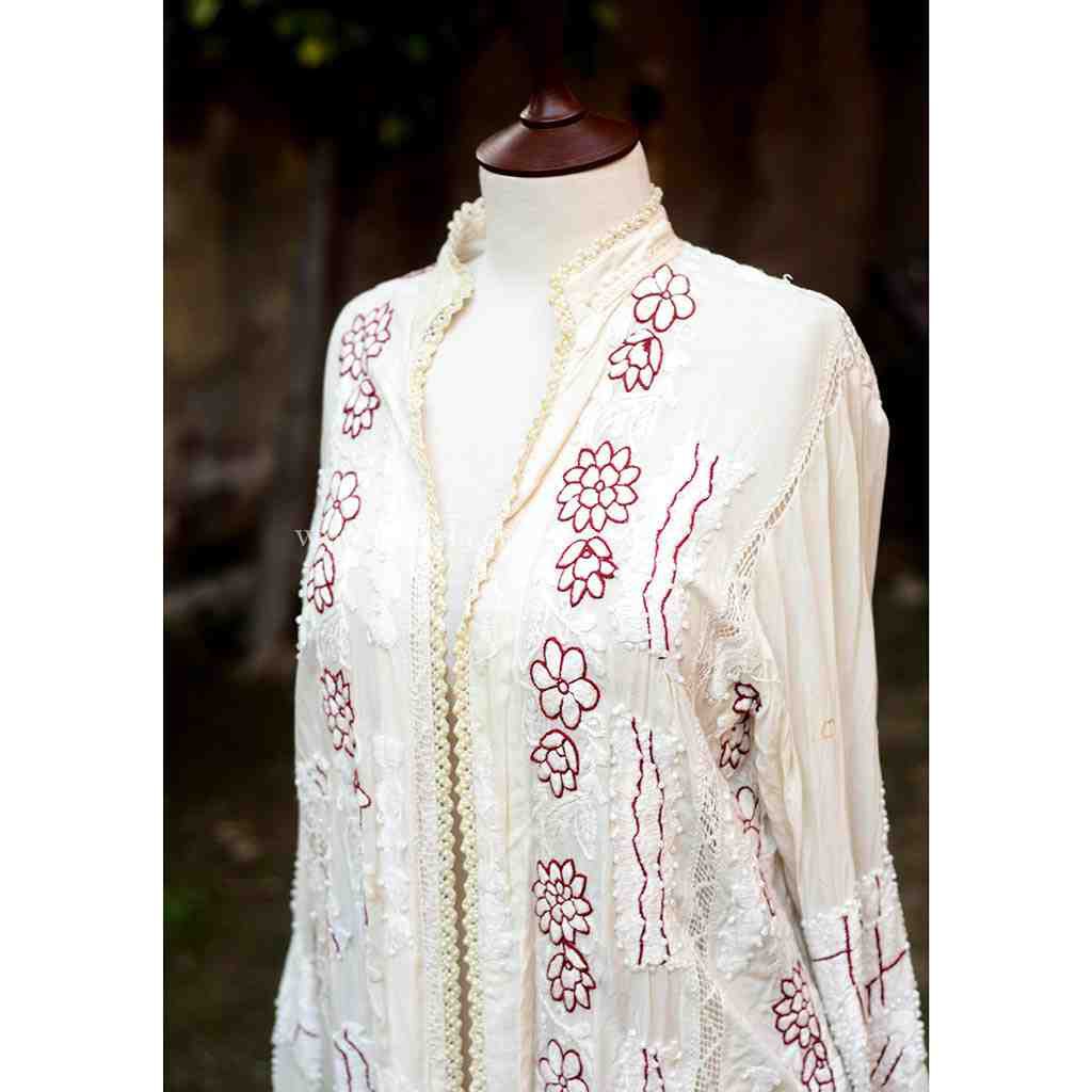 Embroidered red shirt with moti work - Duplicate IMG # 1