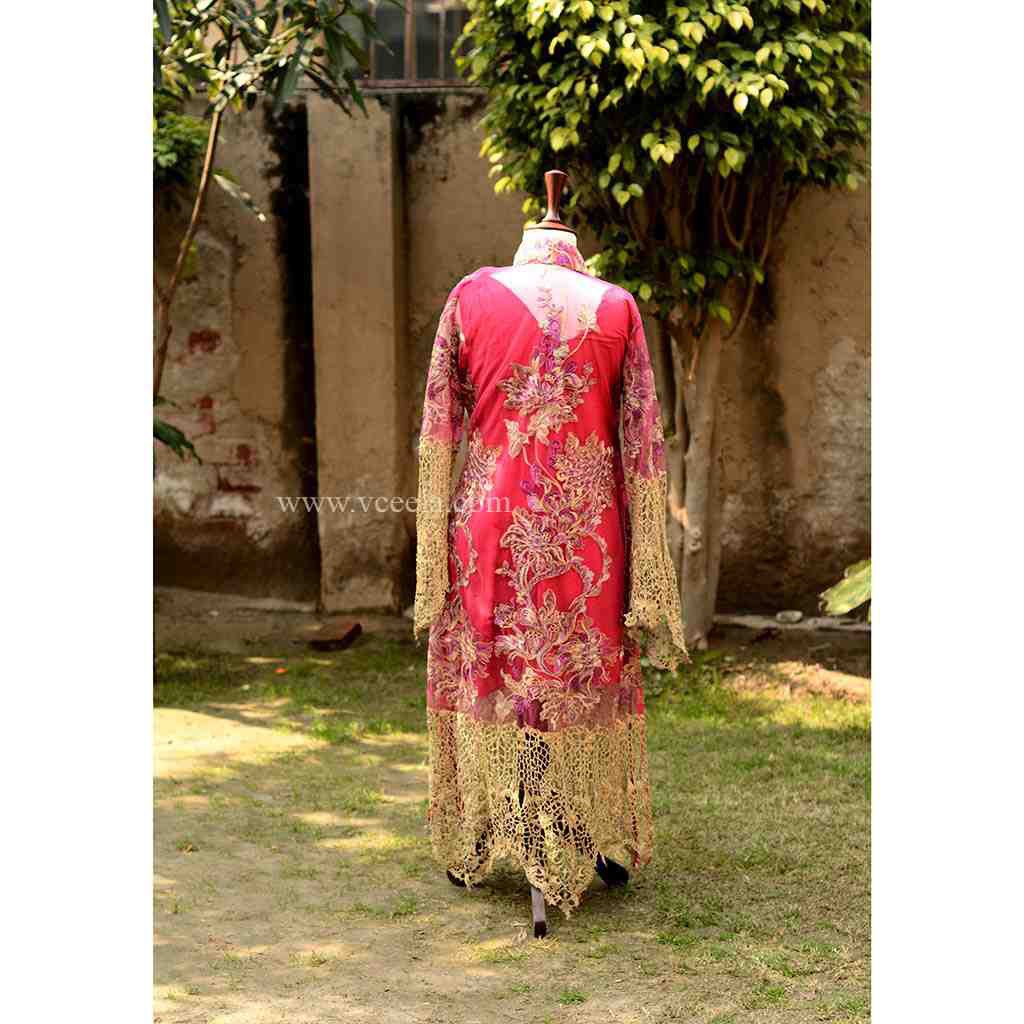 Embroidered red shirt with moti work - Duplicate IMG # 1