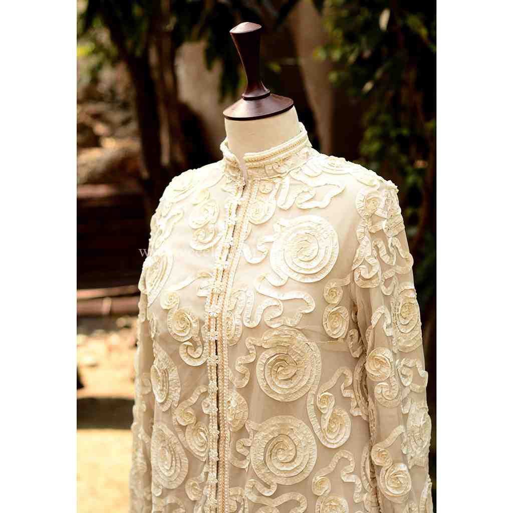 Embroidered red shirt with moti work - Duplicate IMG # 1