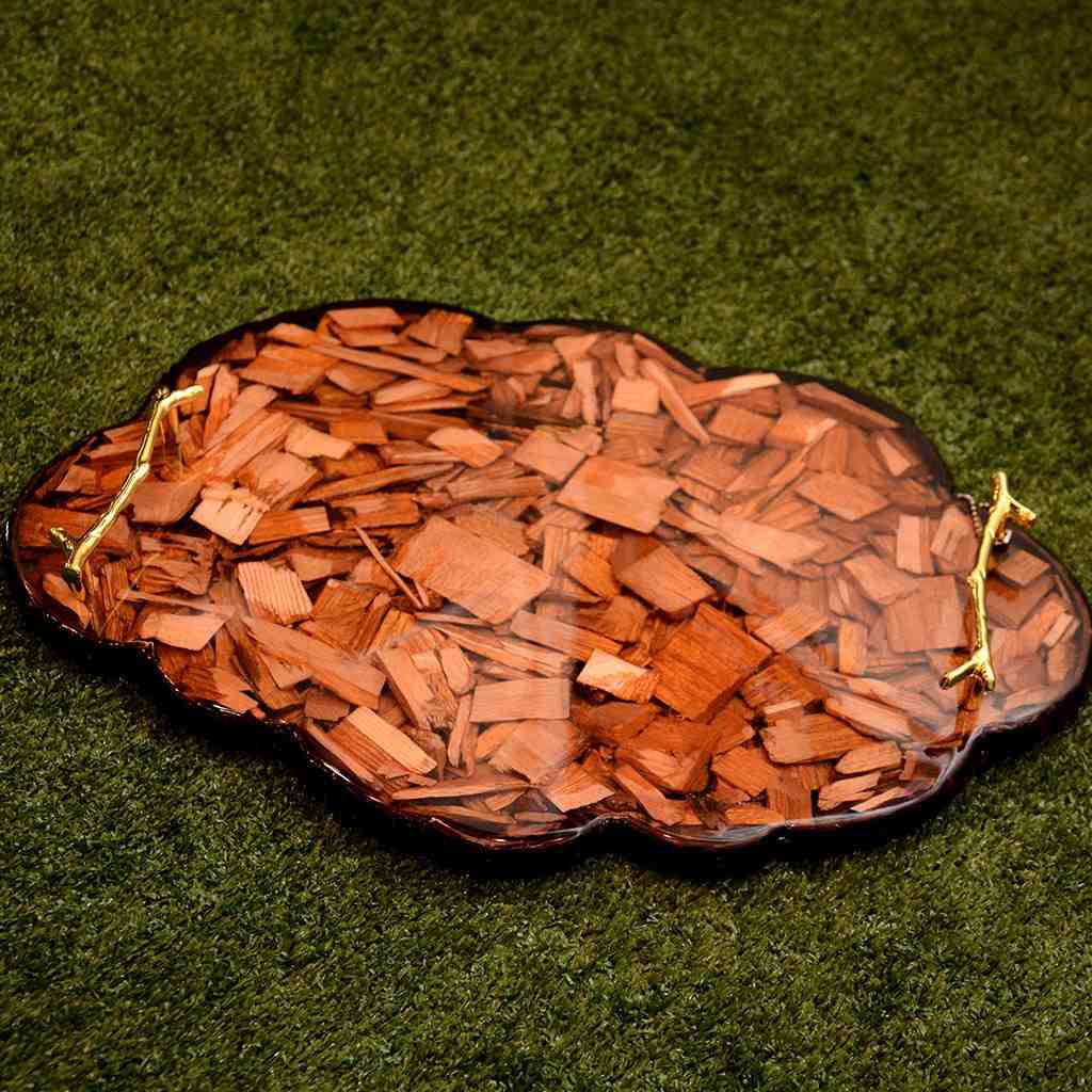 HANDMADE Wooden Tray - Cosmos Pattern with Ocean - Duplicate IMG # 1