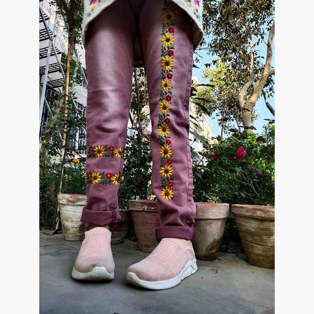 Denim Jeans with Beautiful Hand Embroidery   IMG # 1