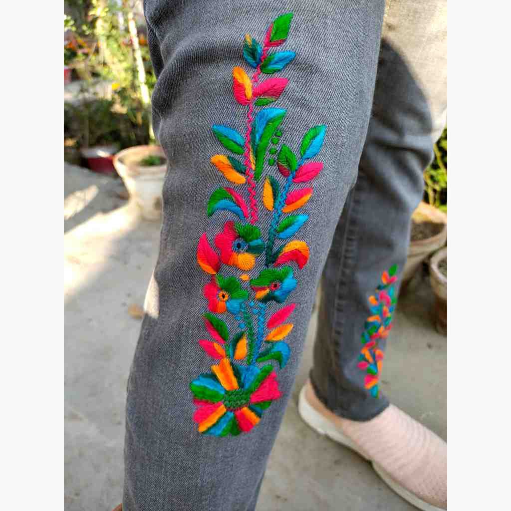 Denim Jeans with Beautiful Hand Embroidery   - Duplicate IMG # 2