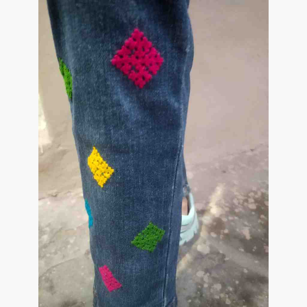 Denim Jeans with Beautiful Hand Embroidery   - Duplicate IMG # 1