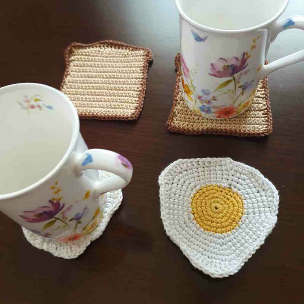Crochet Bread and Eggs Coasters  IMG # 1