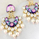 Statement Hand Painted Blue Pearl Earring
