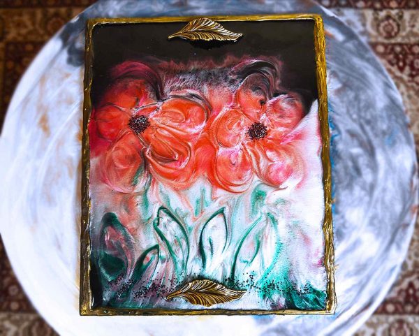 Red Blossoms Resin Tray