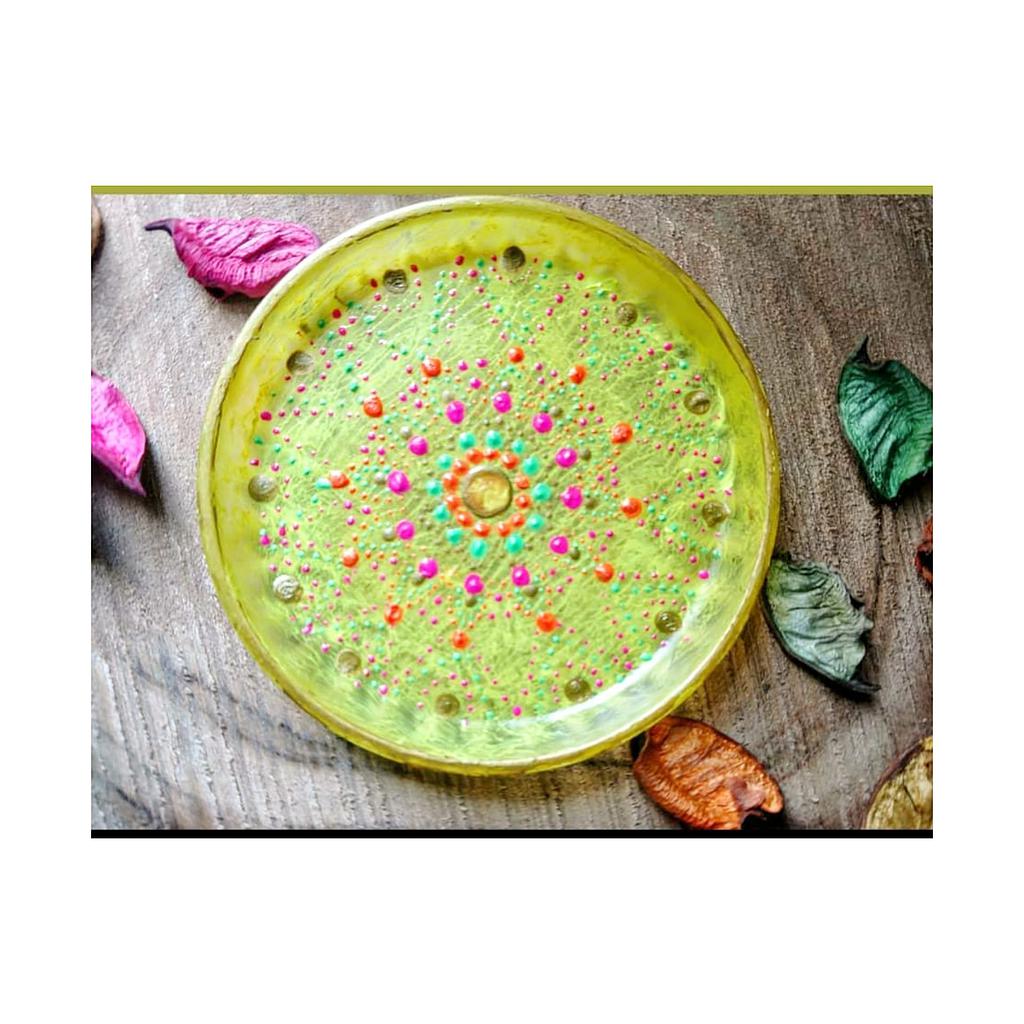 Yellow dot mandala dish