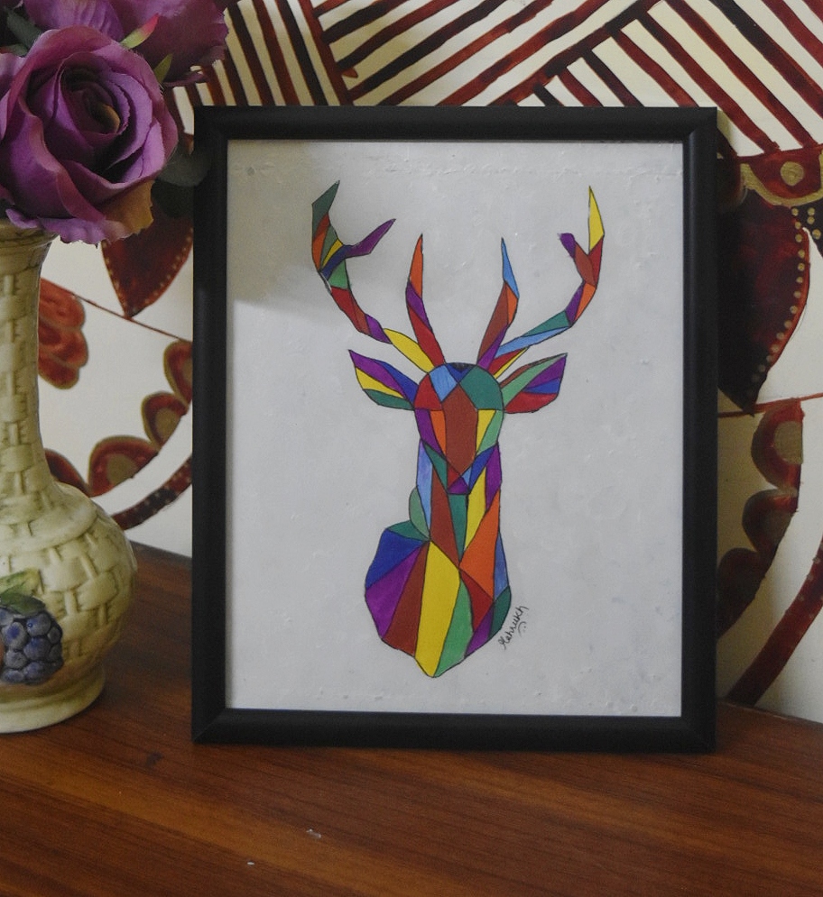 Deer Acrylic Painting (Geometric Art)
