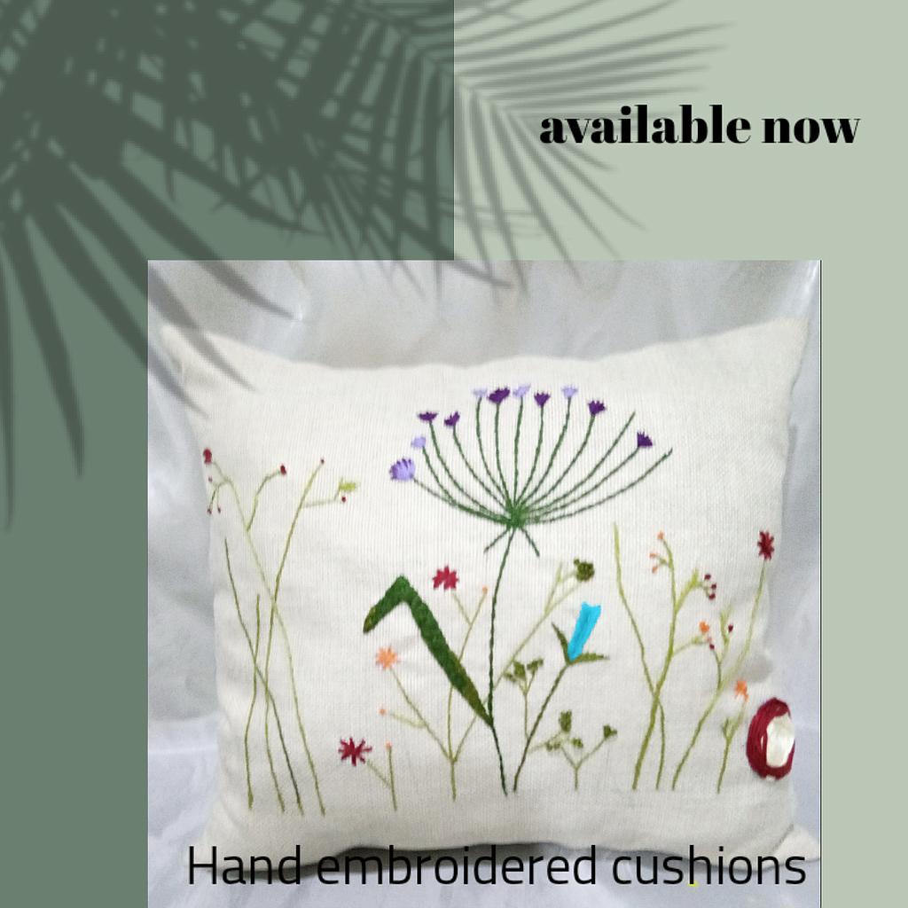 Floral hand embroidered Cushion