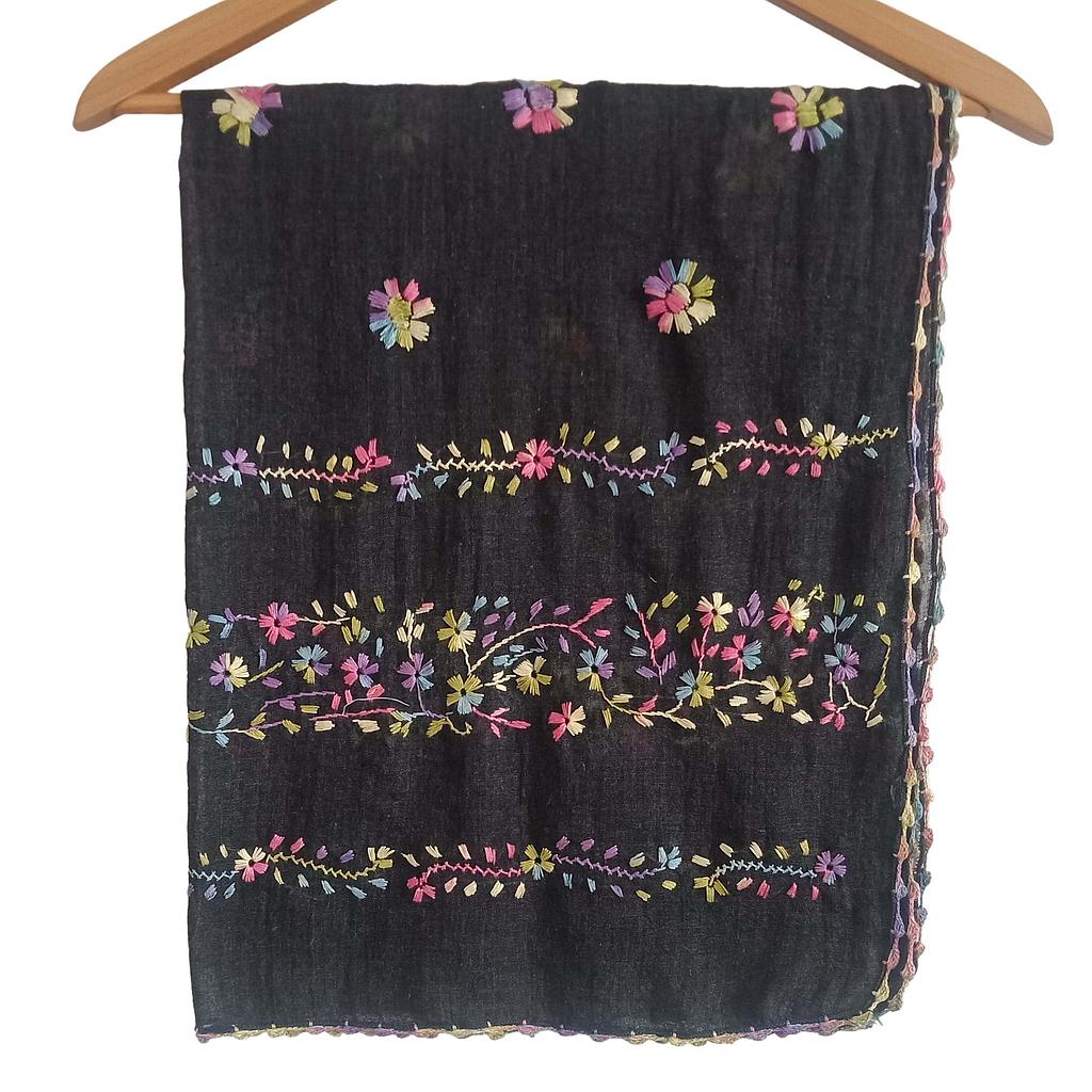 Cotton Scarf with Multicolored Embroidery