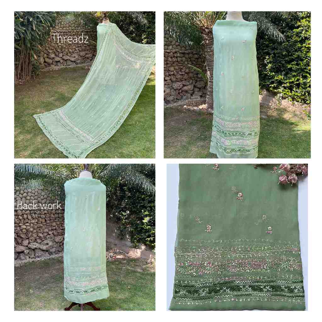 Hand-Embroidered Shirt and Dupatta with Tarkashi and Satin Stitch