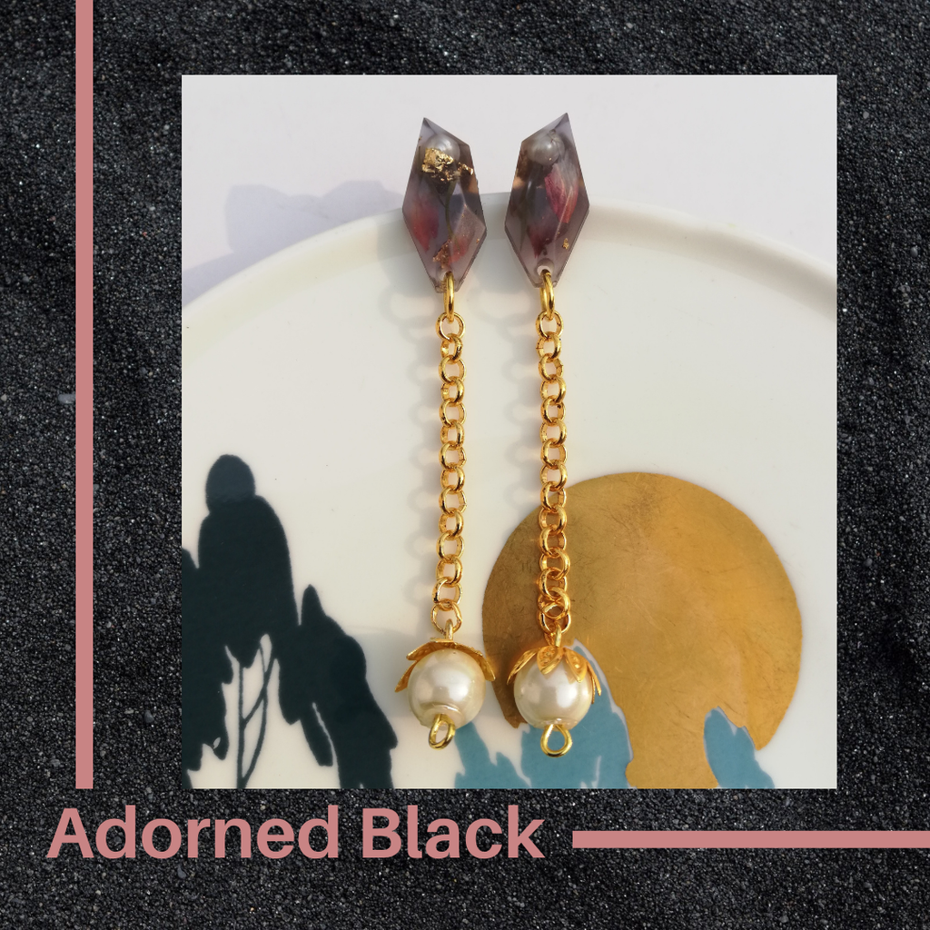 Adorned Black Eardrops