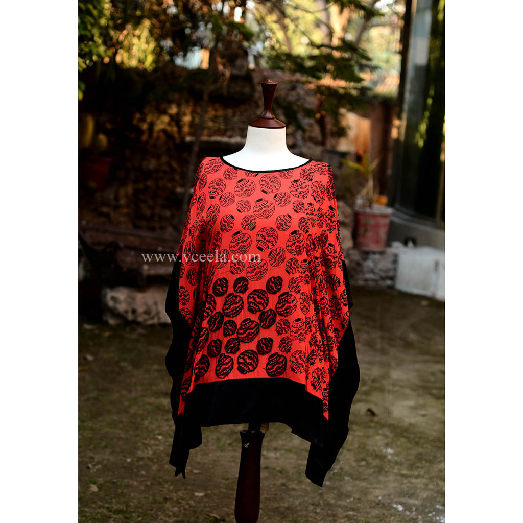 Embroidered Red Poncho