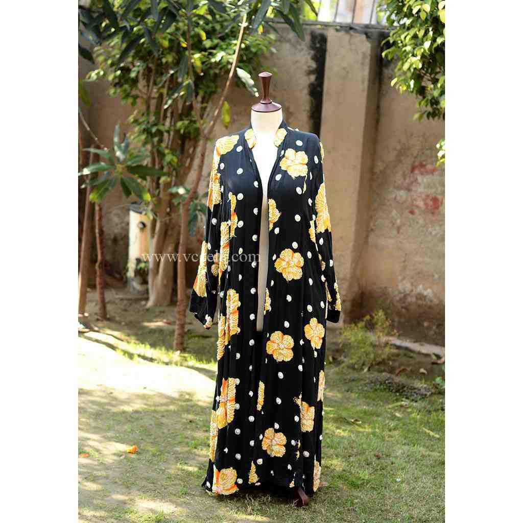 Digital Printed Black Long Coat 