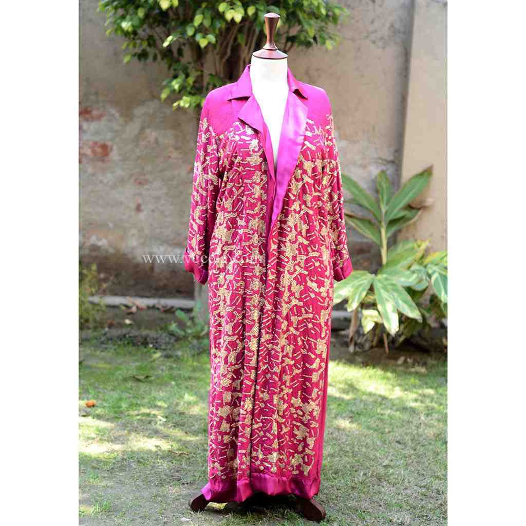 Embroidered Pink Long Coat Sitara Work