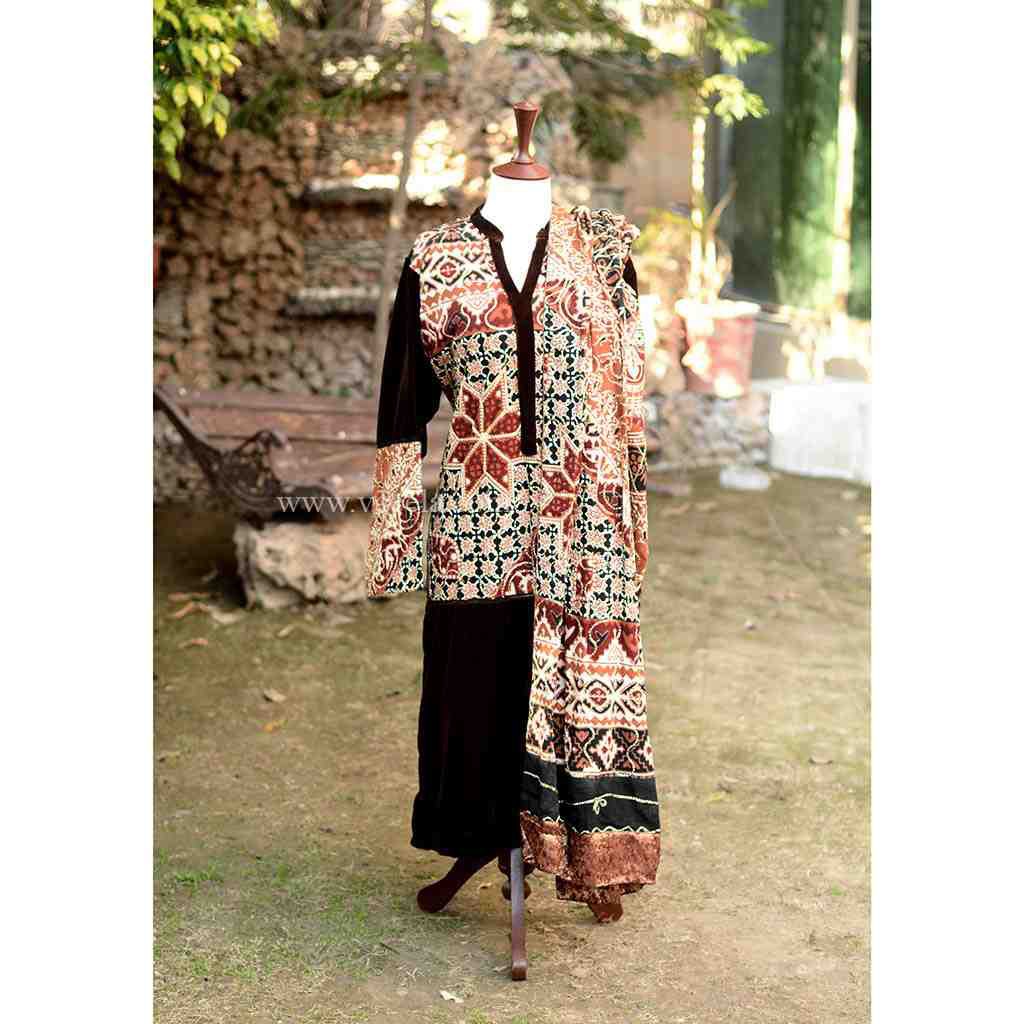 Velvet and Block Print Shirt and Shalwar