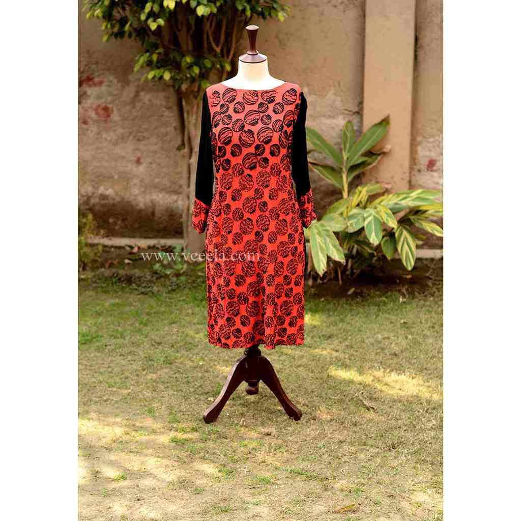 Embroidered Red Shirt with Beads Work