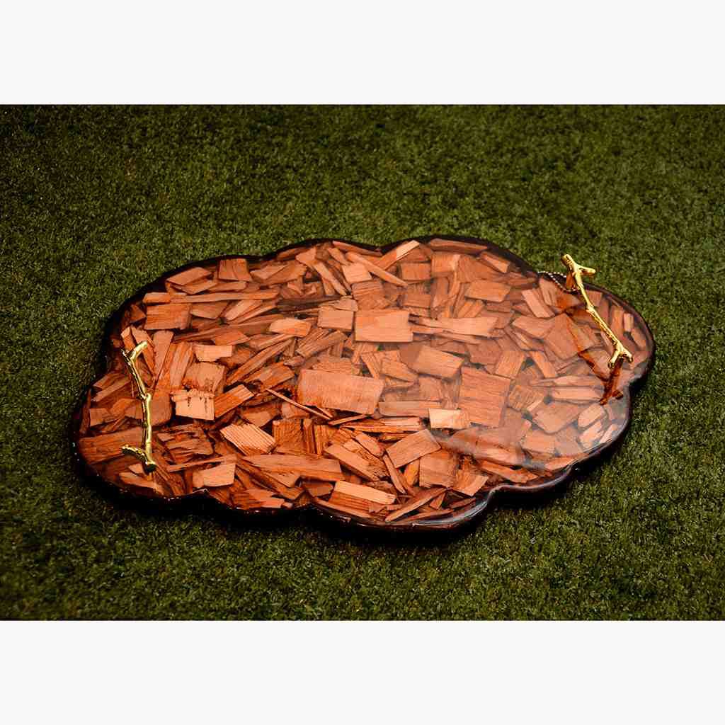 Golden Wooden Chips Epoxy Resin Tray