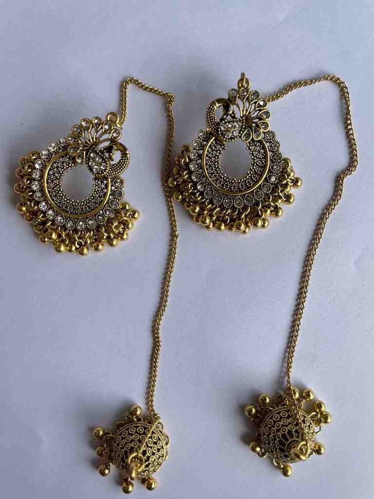 Antique Peacock Earrings with Hanging Jhumki