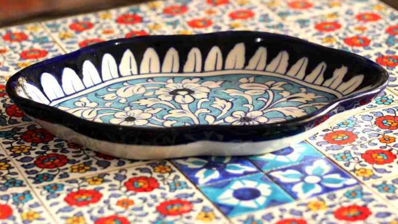 Blue Pottery Flower Dish