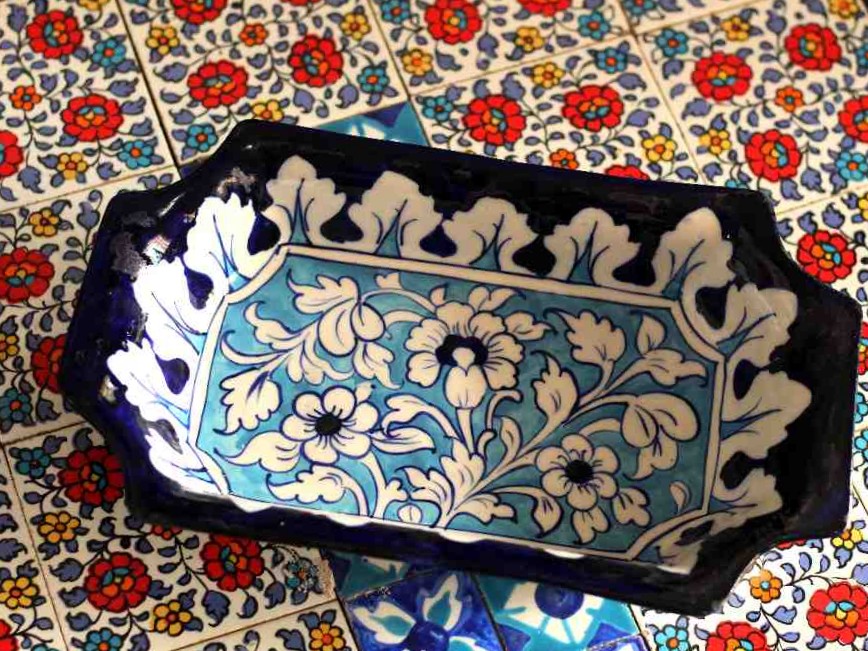 Blue Pottery Flower Dish