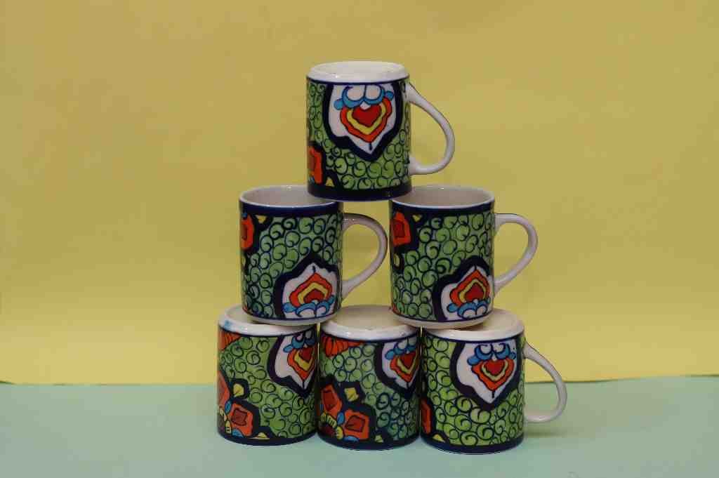 Blue Pottery Mug Set (Set of 6)