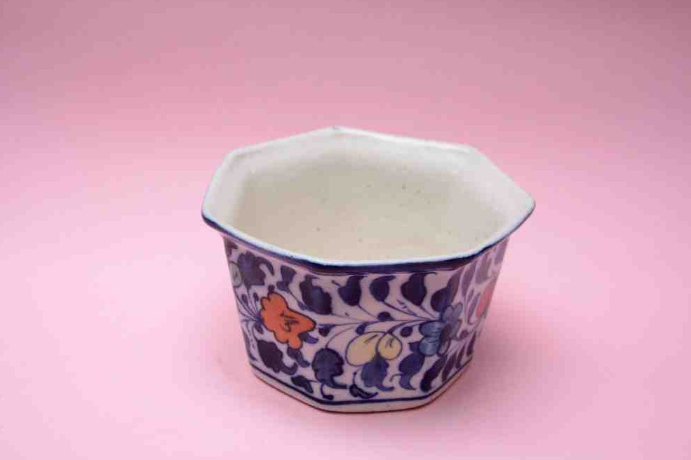 Blue Pottery Hexagon Planter