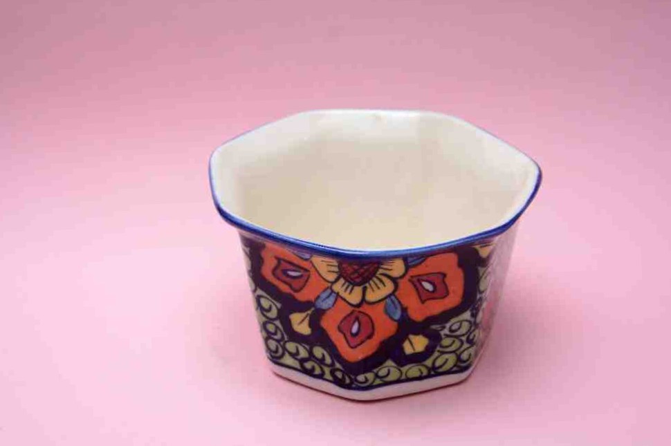 Blue Pottery Hexagon Planter