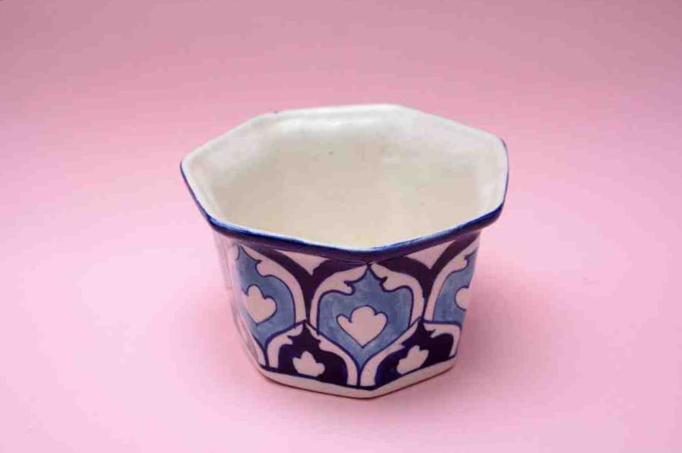 Blue Pottery Hexagon Planter