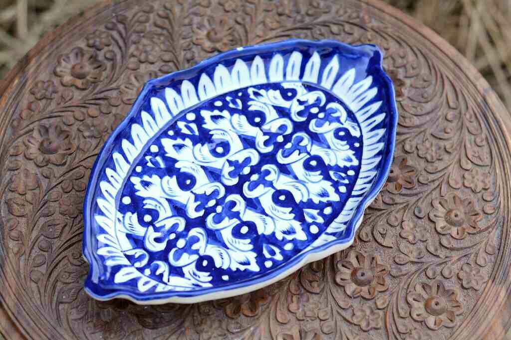 Blue Pottery Triangular Dish