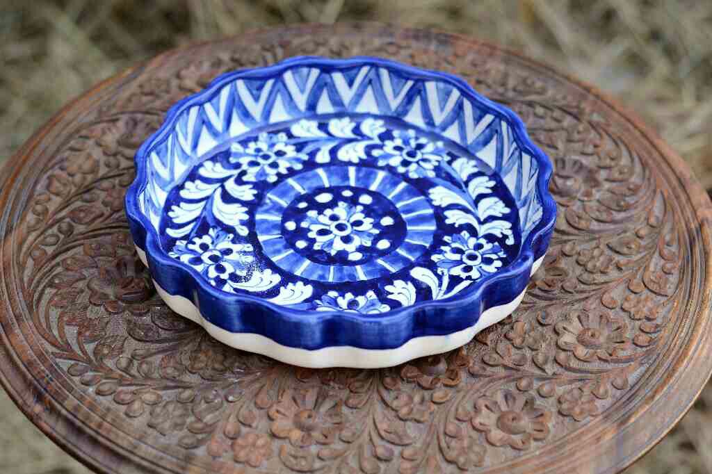 Blue Pottery Apple Dish