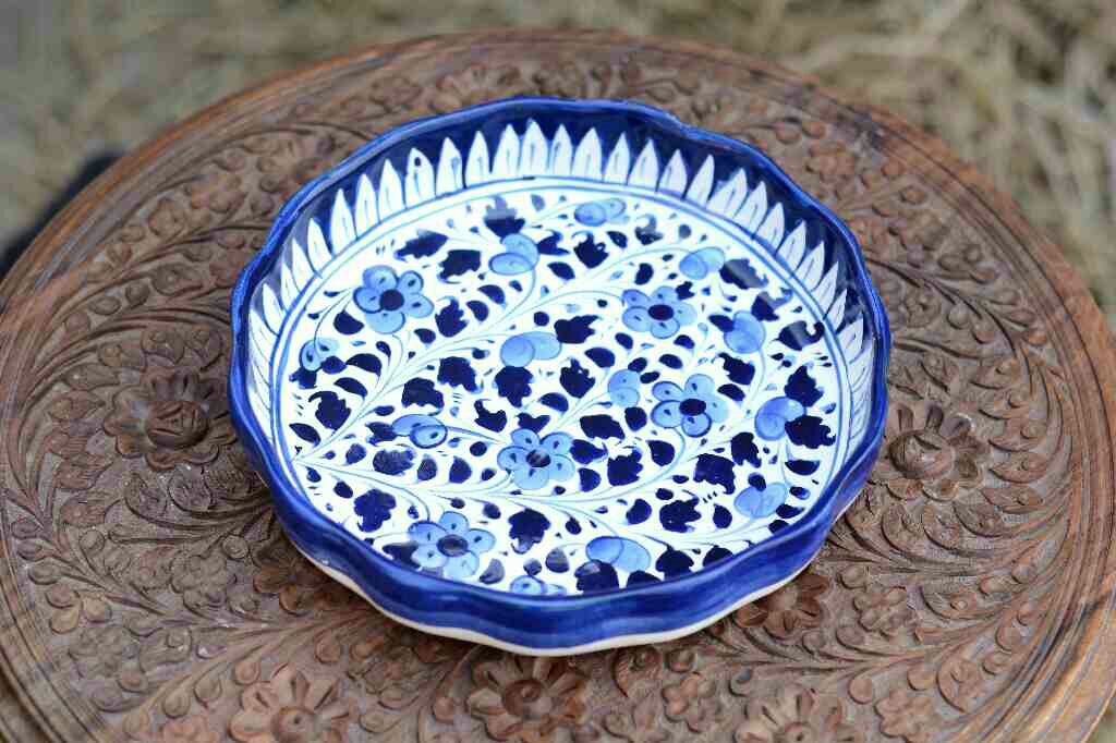 Blue Pottery Apple Dish