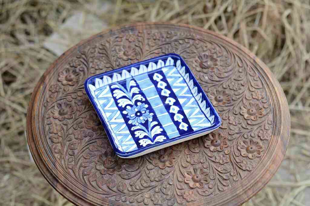 Blue Pottery Square Shape Serving Tray